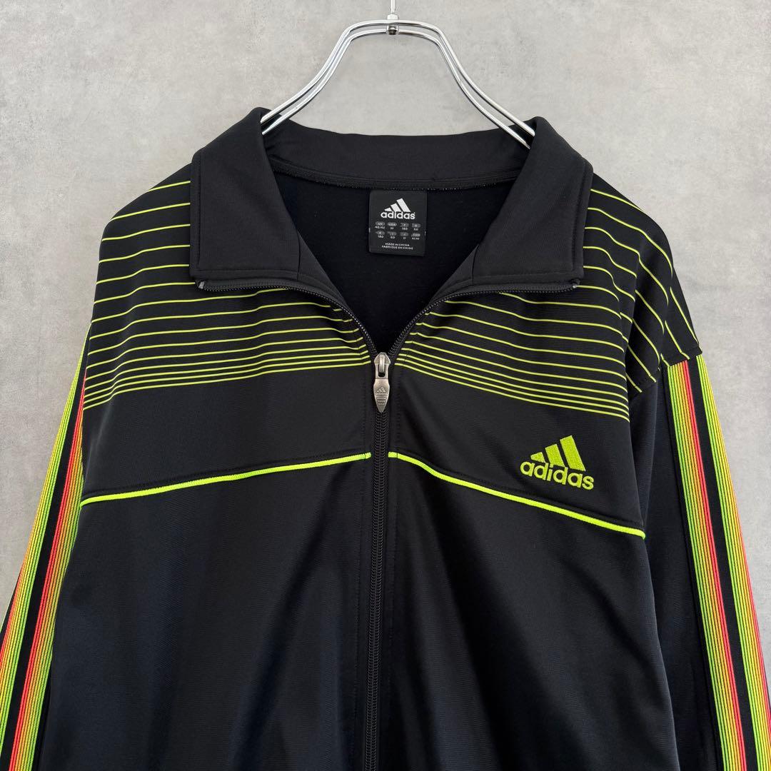 00s old adidas トラックジャケット M ブラック×ネオンカラー ②