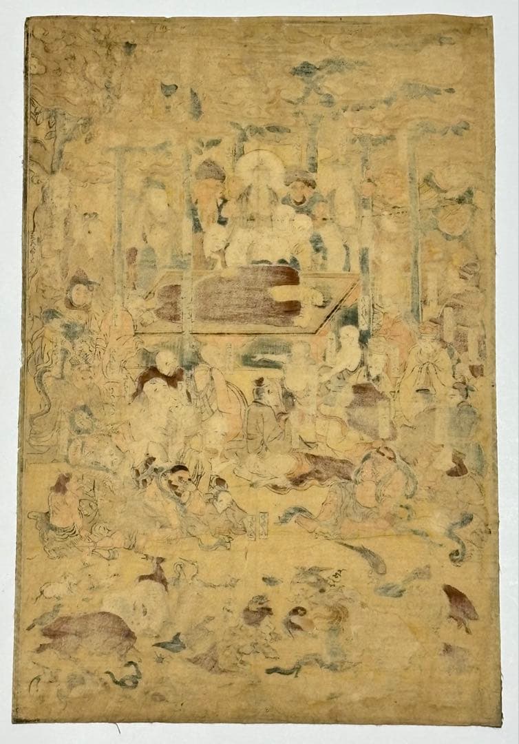 「釈迦涅槃図 西村板」彩色木版図 1枚|仏教美術 釈尊 仏陀 木版画 和本