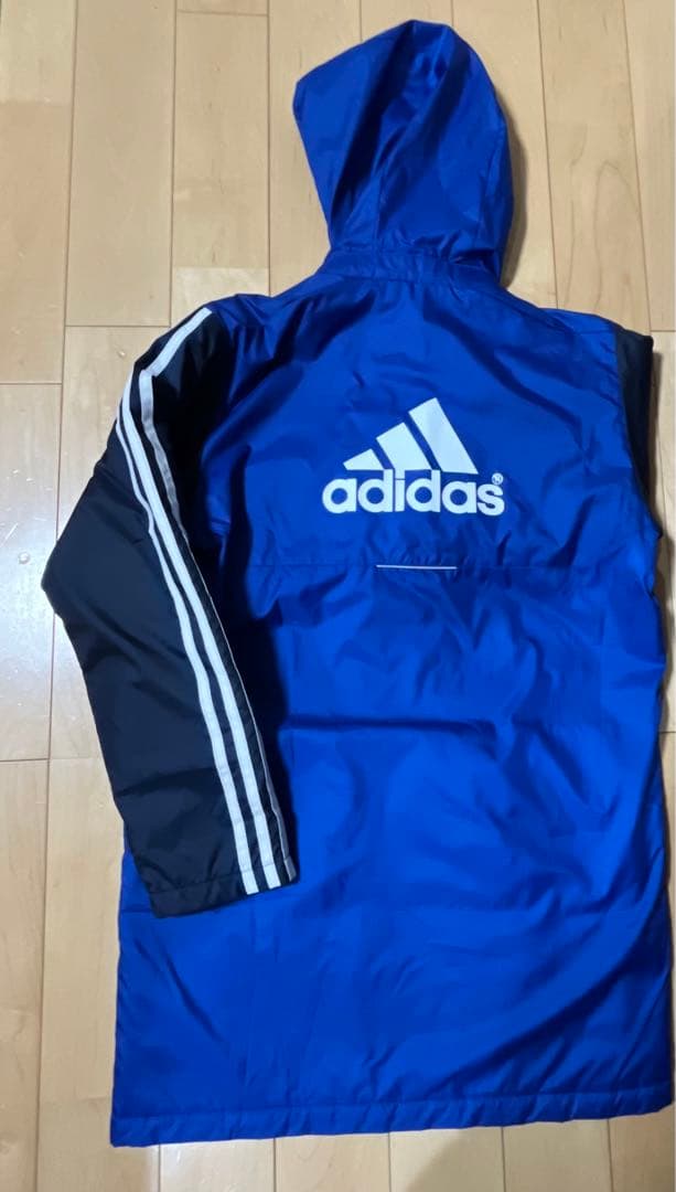 adidas フード付き　ベンチコート J 160 青黒