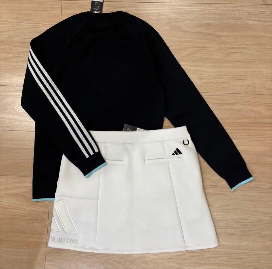 新品adidasgolf上下セット薄手ニット＆ダンボールニットスカートM春