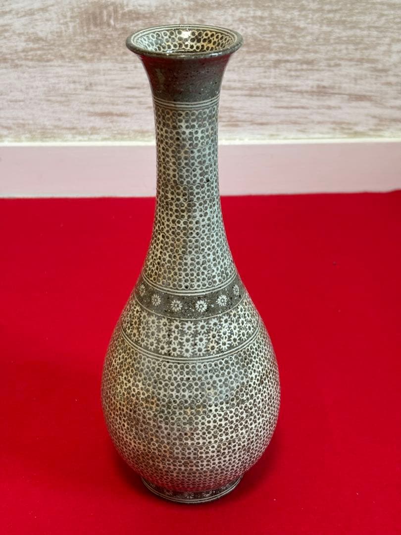 希少 金田鹿男 三島手花生 三島暦手 象嵌 花入 花器 茶道 華道 李朝