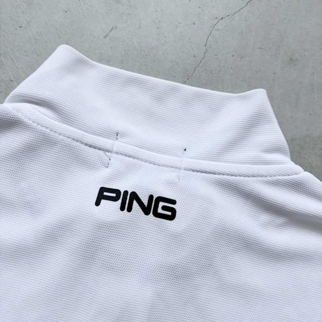 【美品】PING ピンアパレル ハーフジップ長袖シャツ ハイネック ロゴプリント