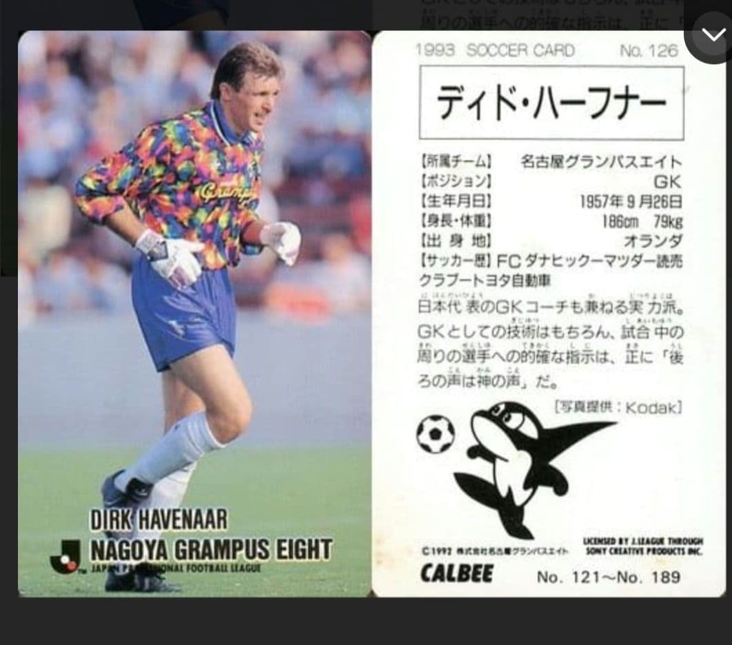 1992-1993 名古屋グランパスエイト ゴールキーパー実使用ユニフォーム