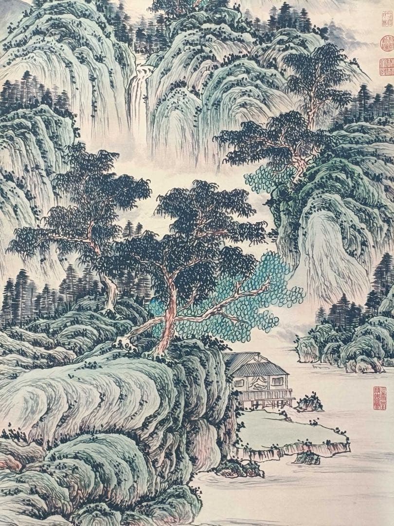 【仇英】潇湘烟雨图 中国画 掛け軸 水墨画 和室 玄関 茶室 壁掛け 美術品