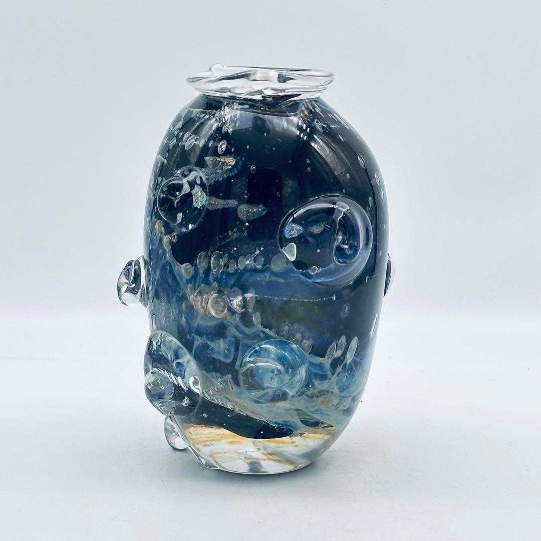 野田雄一　富山ガラス　工芸ガラス　花入花瓶　93年作 壺　花器　ガラスオブジェ