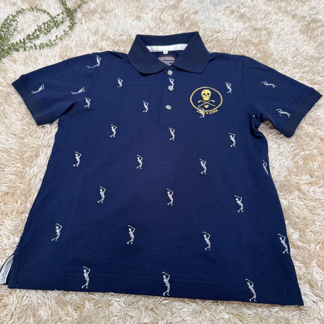 【美品】MARK&LONA 総柄デザイン　ポロシャツ　レディース　M ネイビー