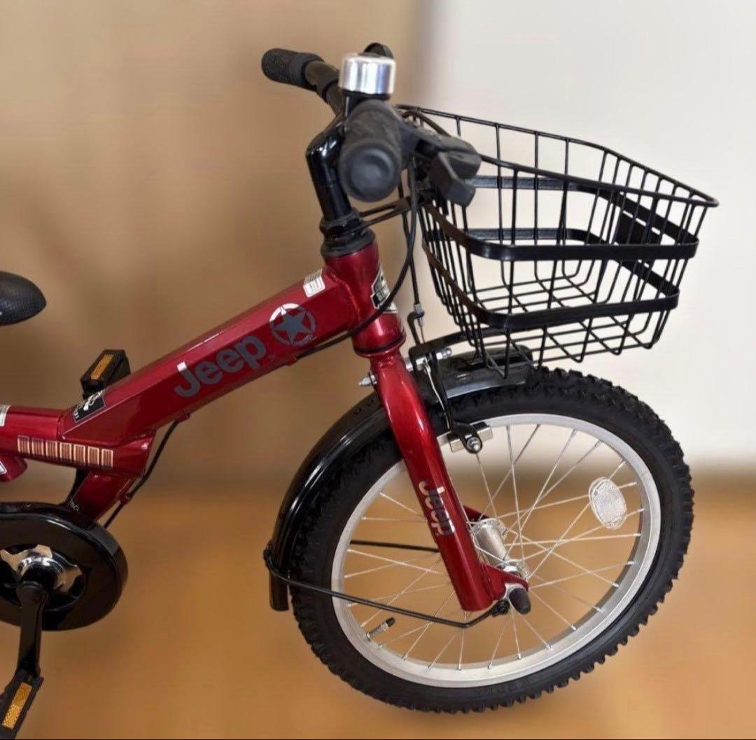 【極美品】Jeep 子供用自転車 16インチ 赤 前カゴ&補助輪付き