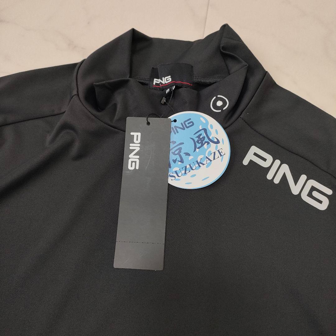 【新品タグ付】PING　モックネック　半袖シャツ　涼風　ストレッチ　ブラック　M