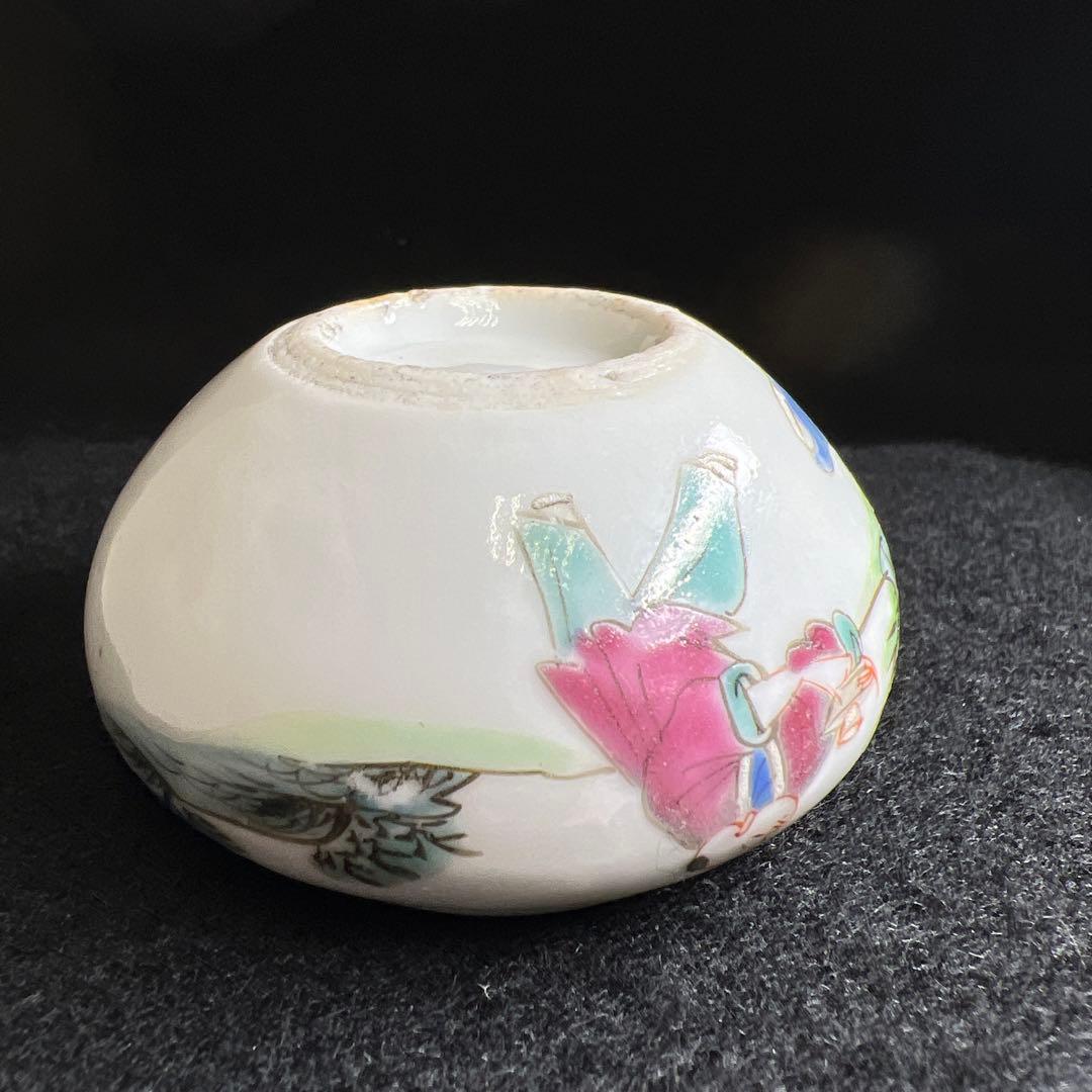 中国清時代　粉彩人物画水孟　幅約5.5㎝　東Y8-0402☆トヒカ