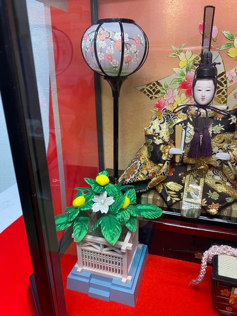 東京久月　雛人形ガラスケース入り親王飾り・間口約７０×奥行約３３×高さ約４４㎝