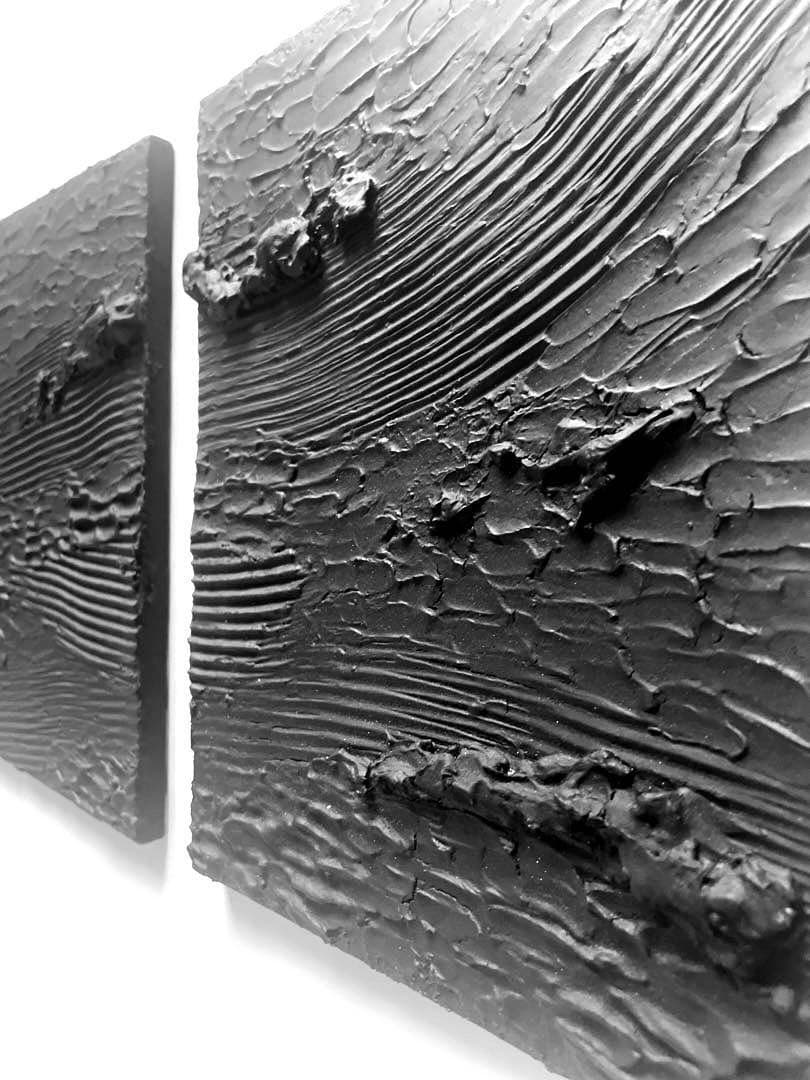 黒のテクスチャーアート 3枚組｜F3抽象画　インテリア　絵画　現代アート　北欧