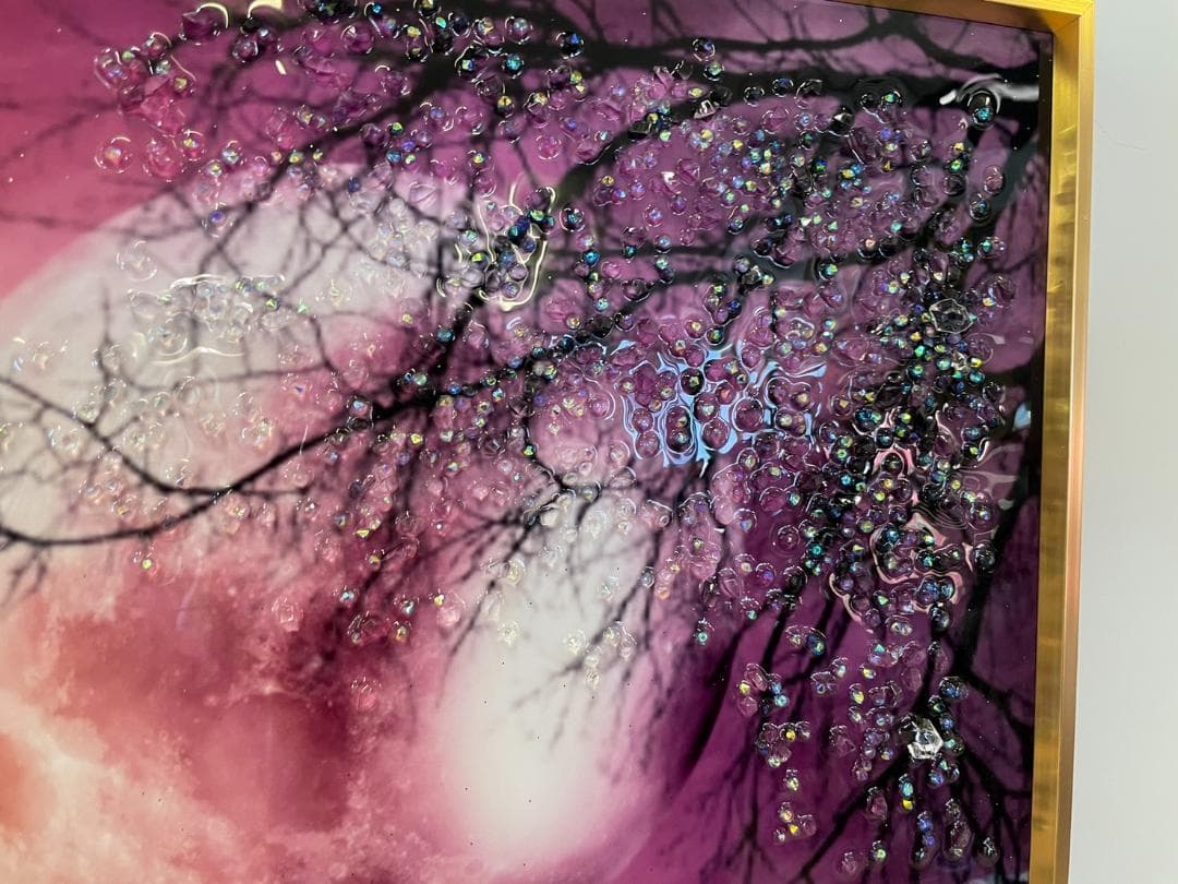 水晶絵　夕日　風景画　風景　アート　額縁　アートパネル　クリスタル　立体　絵画