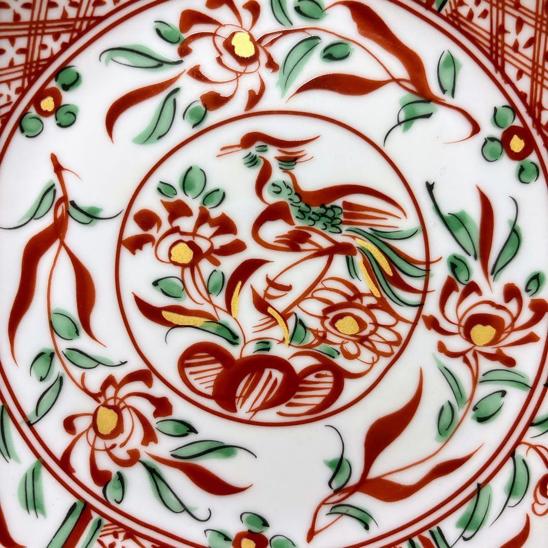 たち吉　赤絵　金彩　和皿揃　中皿　花形皿　盛皿　直径19cm