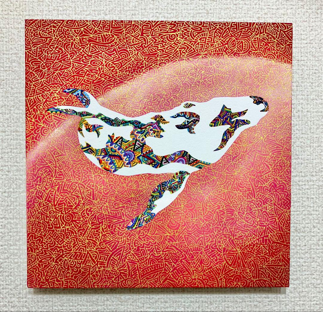 原画　鯨　動物画　絵画　アクリル画　現代アート　細密画　手描き　一点物