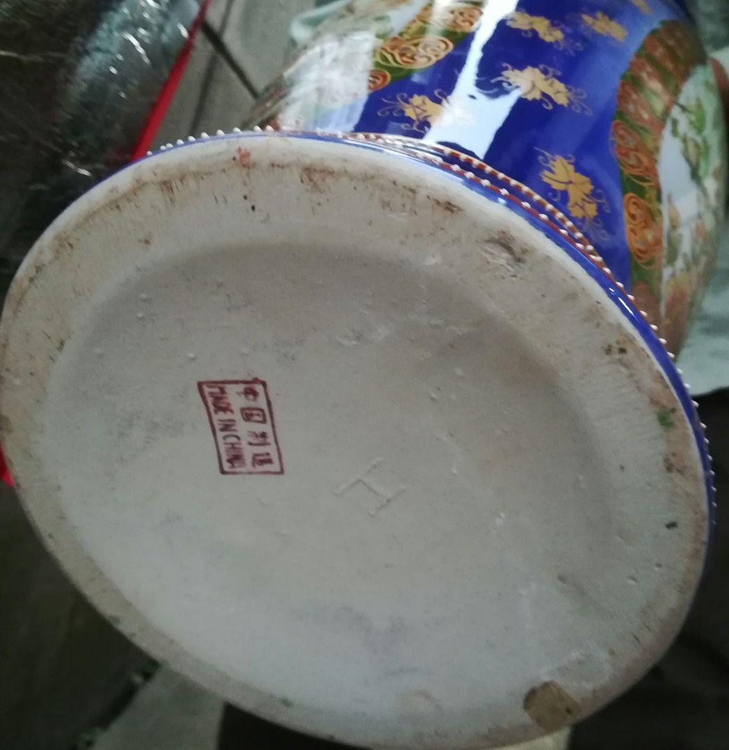 大型花瓶 中国美術 陶器 青 花器 壺 花入れ 双耳壺 飾壺 金色 中国製 高級