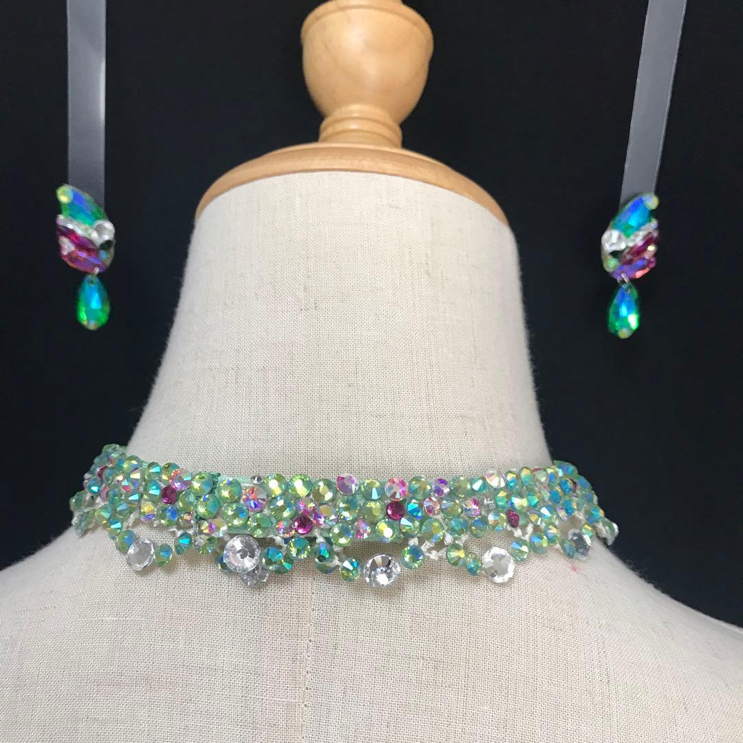 紫✖️シャンパンのピアス　ミントのピアス＆ネックレス　社交ダンス☆ベリーダンス