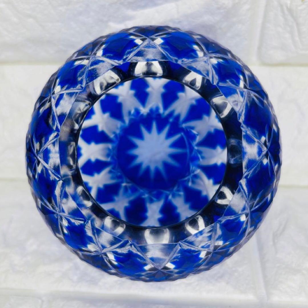 切子 花生 藍彩華 ペア 2個セット 木箱付き ほぼ未使用 切子ガラス 花瓶