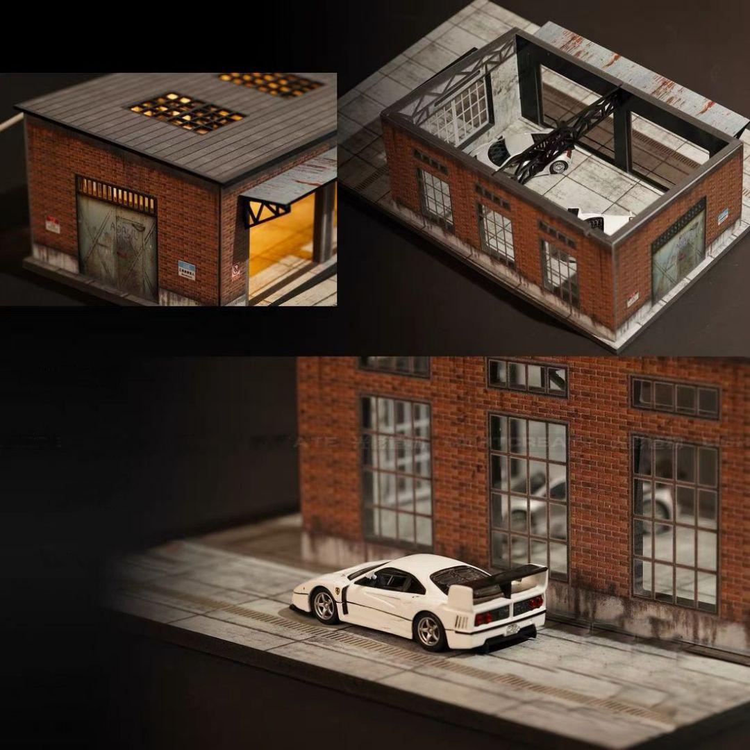 1/64 レトロ倉庫 建物模型 ライトアップ ジオラマ 車撮影 小物 置物