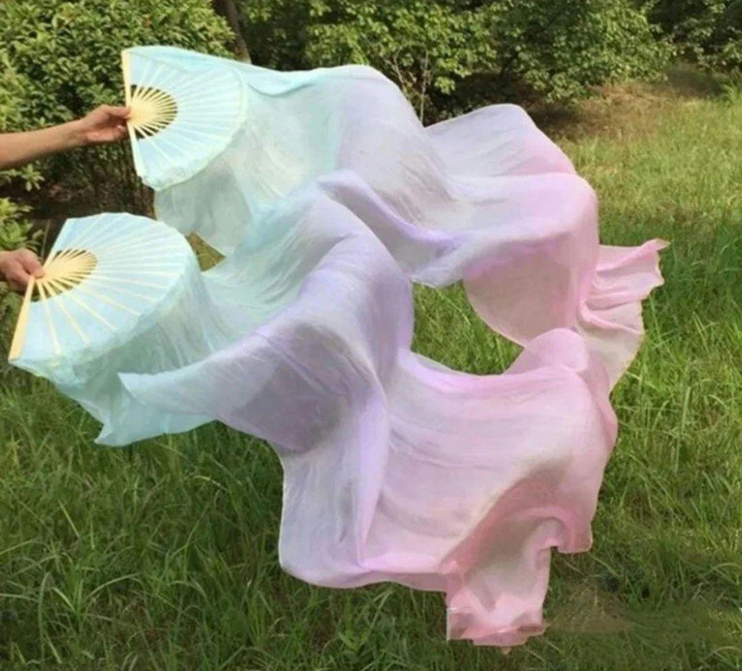 シルク ファンベール ピンク 黒 ベリーダンス 衣装 扇子 Fan Veil
