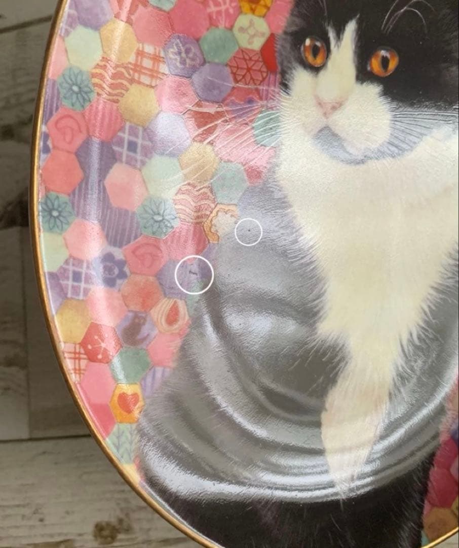 レズリーアンアイボリー 猫のプレート ピンクヘキサゴン ロイヤルウースター