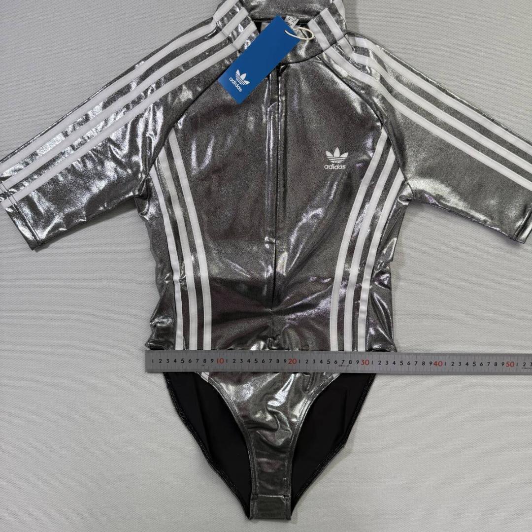 adidas アディダス ボディスーツ レオタード ブルマ 光沢 シルバー M