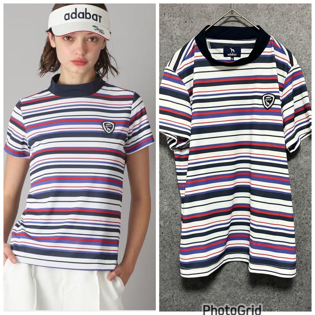 25年　ADABAT NAVY 吸水速乾/接触冷感 マルチボーダーモックネックT