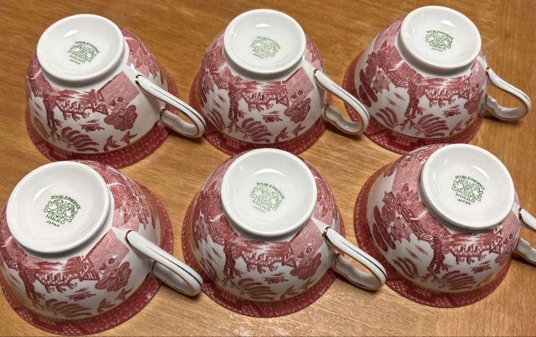 NIKKO ニッコー ダブルフェニックス 赤山水 兼用碗皿6客セット