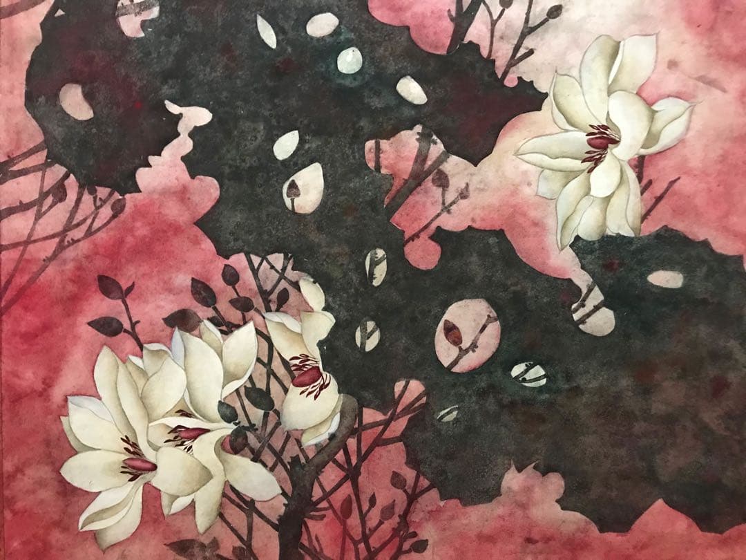 A*送料無料*手描き 原画 紙本 墨彩（白蘭花）落款印有