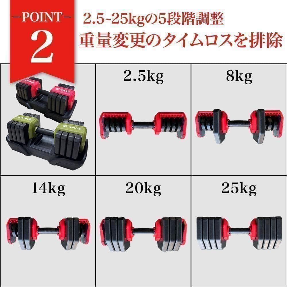 可変式ダンベル 25kg2個セット オリーブ 可変式 筋トレ K316