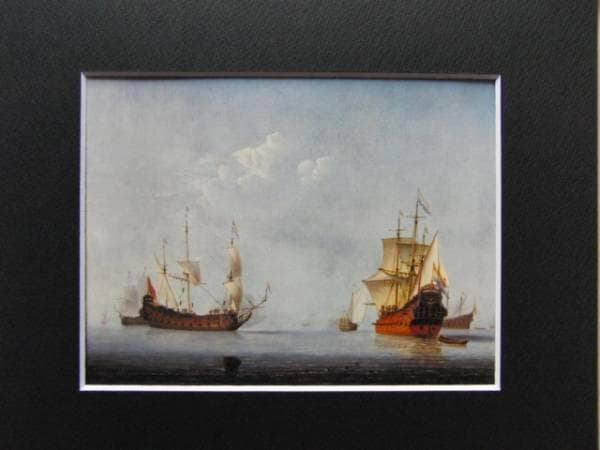 ウィレム・ファン・デ・フェルデ、静かな海に浮かぶ戦艦、希少画集画、新品額装付