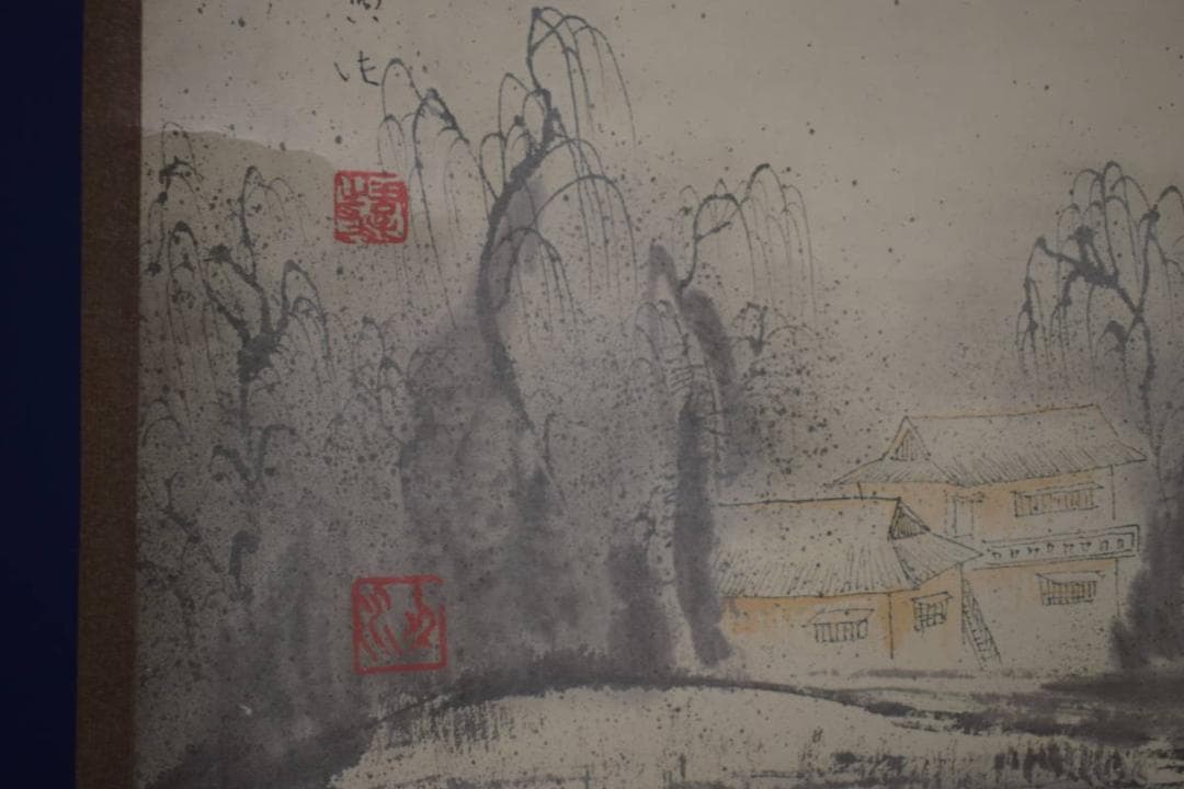 複製/梁軍/暖春図/山水/帆舟/人物図/横物/工芸/大幅/布袋屋掛軸HI-857