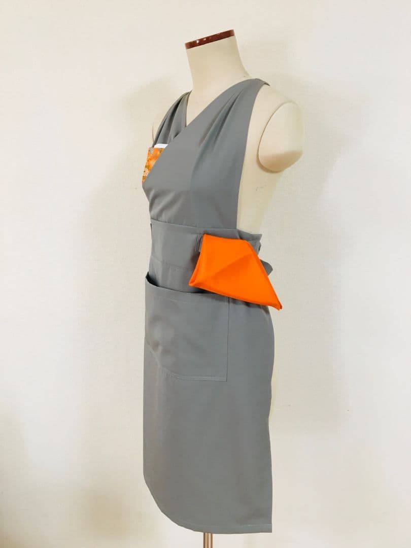 茶道　稽古着エプロン　グレーカーキ
