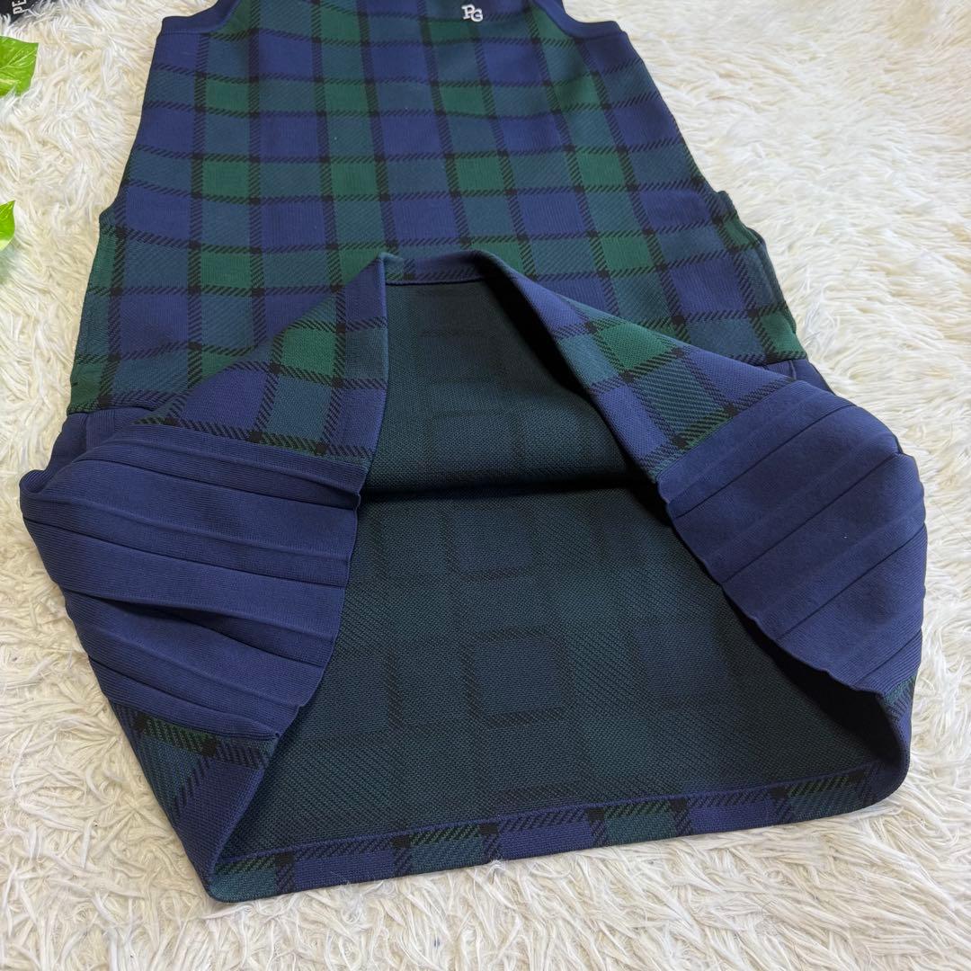 【パーリーゲイツ】美品 ニットワンピース チェック ノースリーブ 1 2way