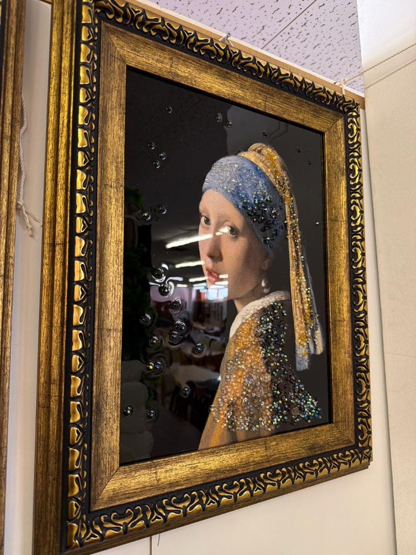水晶絵　フェルメール　真珠の耳飾りの少女　アートパネル　アート　絵画　壁掛　額縁