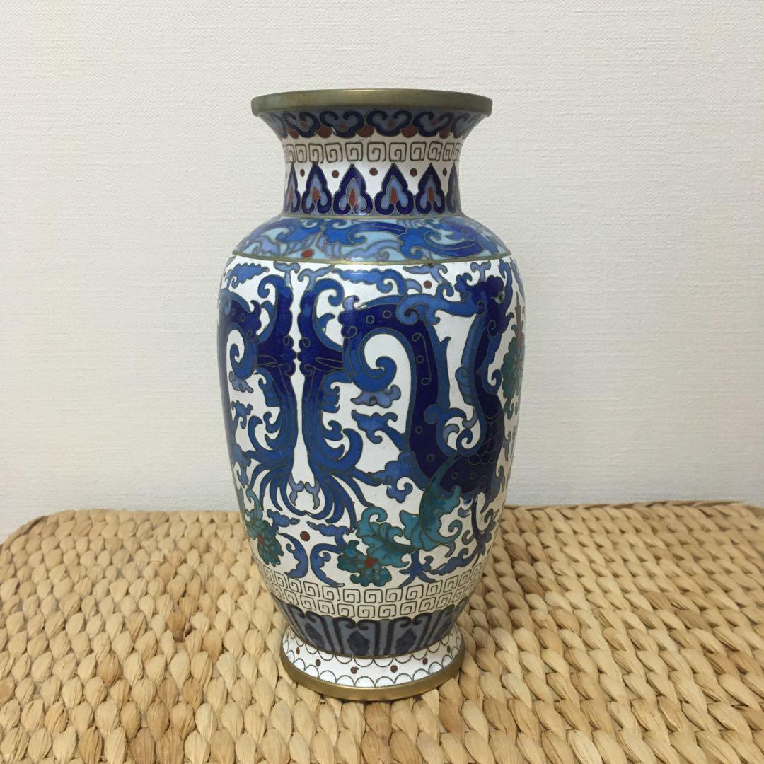 金属花瓶　アジアン　青