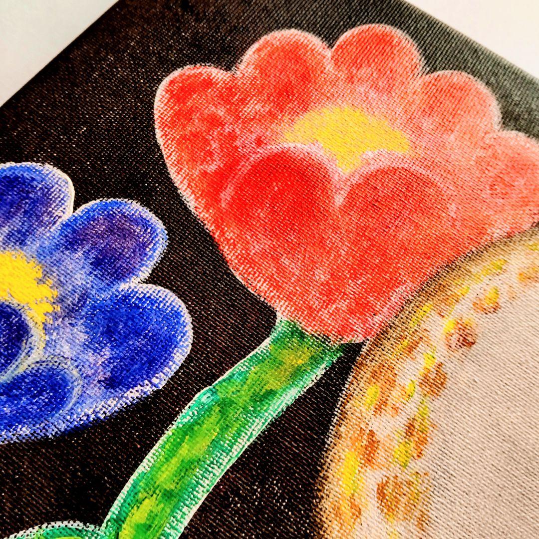 絵画 原画『かもね』キャンバス(F4号) フクロウ 花 幸せ 幸福 癒し 一点物