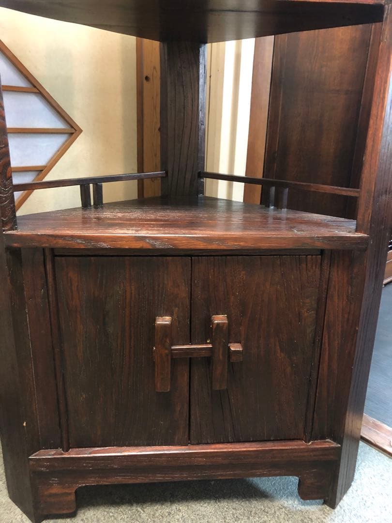 古式家具　和棚　コーナー棚(2段)