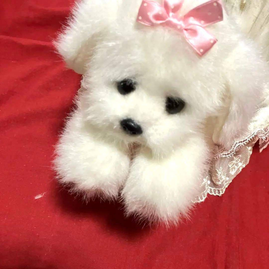 ぬいぐるみ犬　マルチーズ　白い犬　子犬わんちゃん　レトロぬいぐるみ犬　リアル