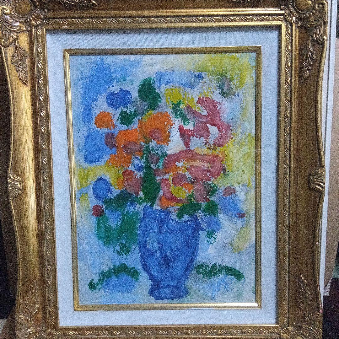 花瓶に入った花の油彩画額がいいものですクレオンも使っています!