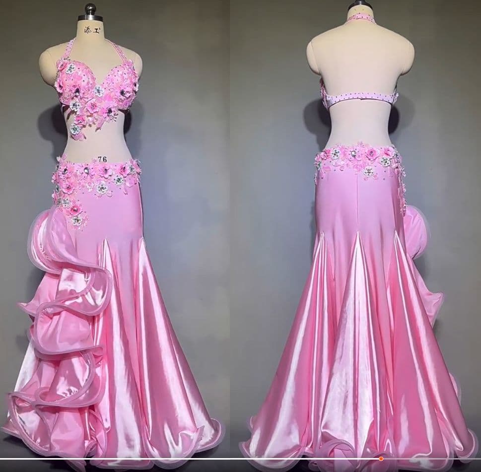 ベリーダンス衣装 セットアップ ブラスカート 花モチーフ オーダーメイド