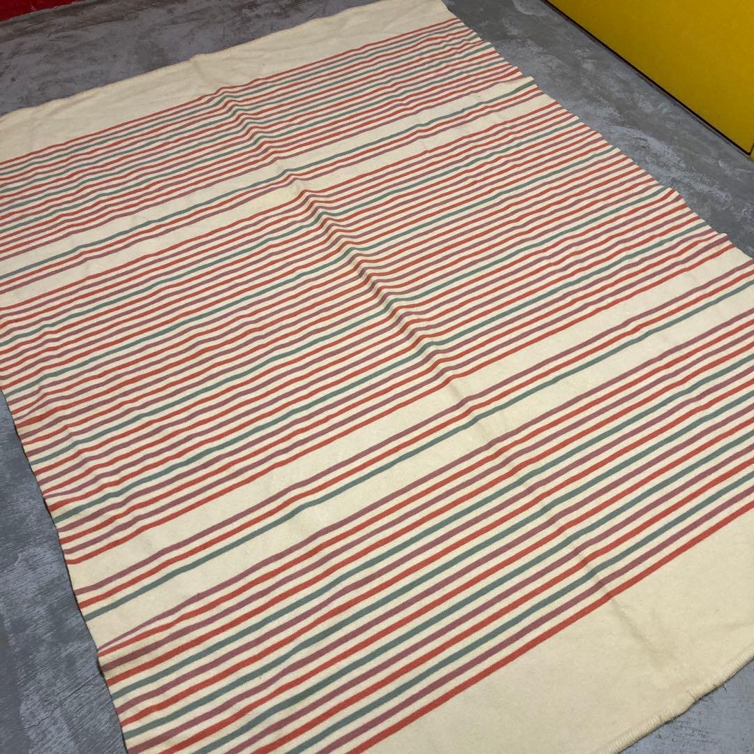 80s ニッケ毛布　WOOL100 % 昭和レトロ　アンティーク　ビンテージ