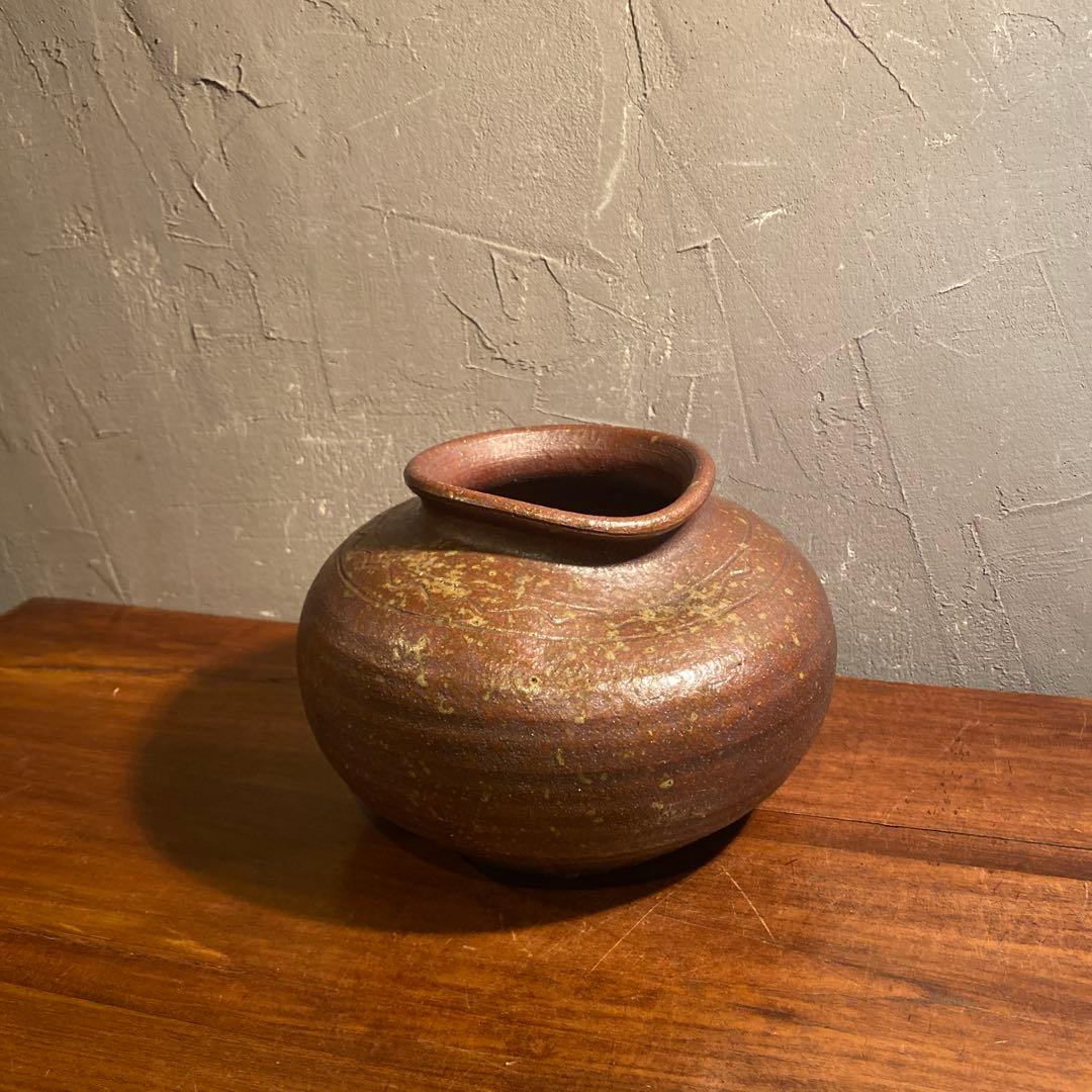 時代物 備前焼 焼き締め 波紋花入 花瓶 骨董品 インテリアオブジェ
