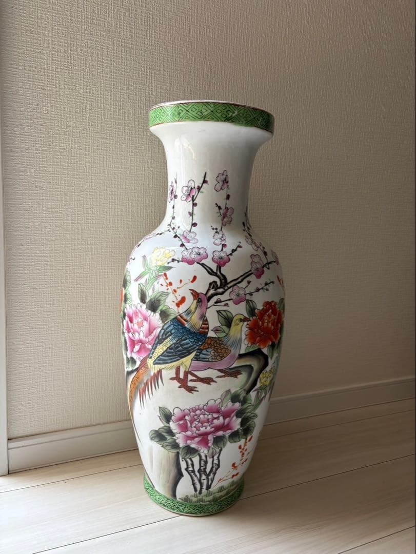 手描き花鳥陶器花瓶 約60cm