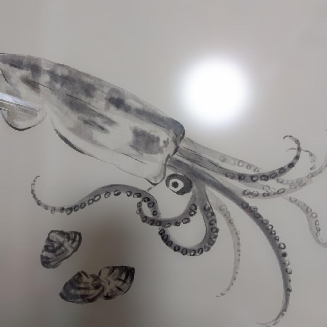 水墨画/ 手描き/イカと貝/額装済み