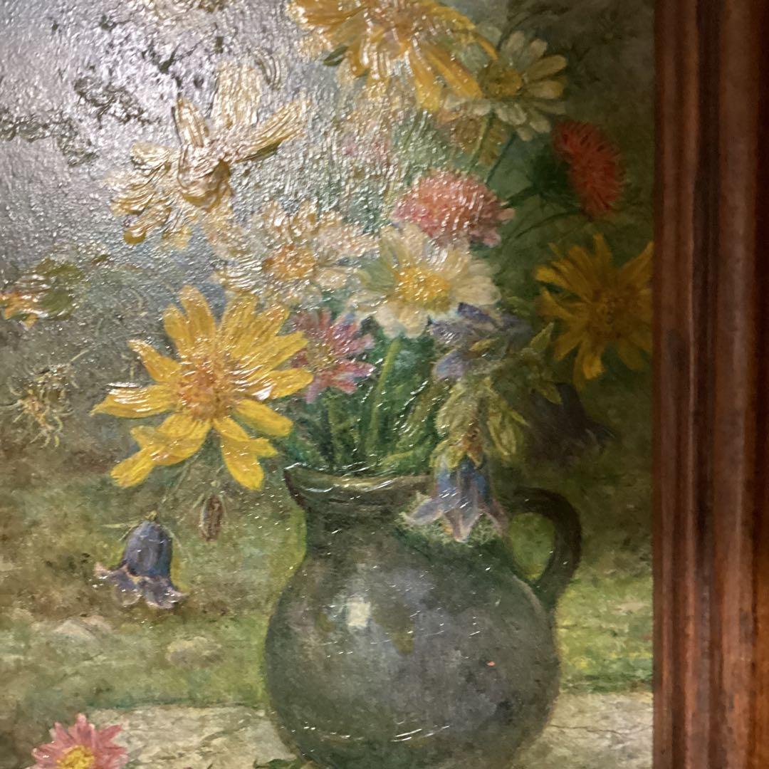 油彩画　花瓶の花　【静物】　額装　肉筆画　メイドイン　オーストリア　即決品