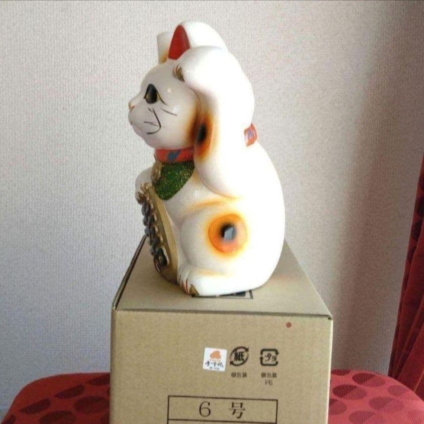 限定値引中✨人呼び、人気運up招き猫》白猫左手上げ6号 特別製作在庫限り