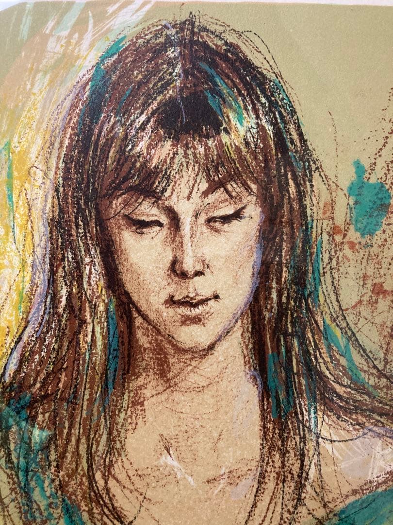 リトグラフ 人物画【ジャック・ペクナール 】 フランス人気画家 額装 大判 挿箱
