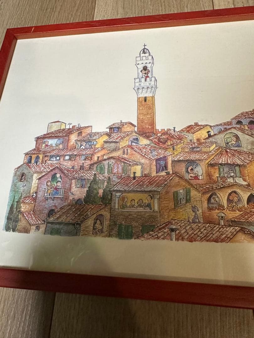 イタリア風景 シルクスクリーンアート 赤フレーム