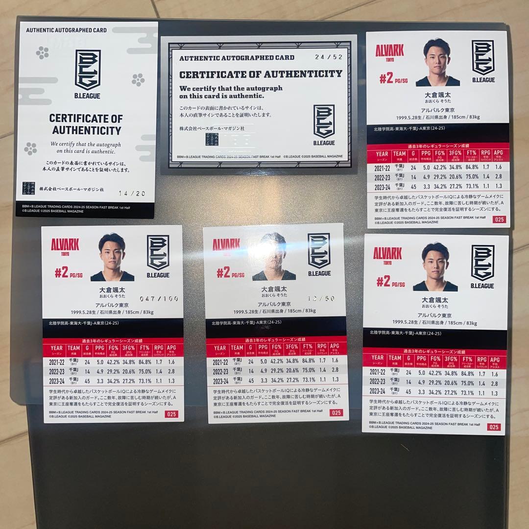 大倉颯太 BBM 直筆サイン アルバルク東京 千葉ジェッツ