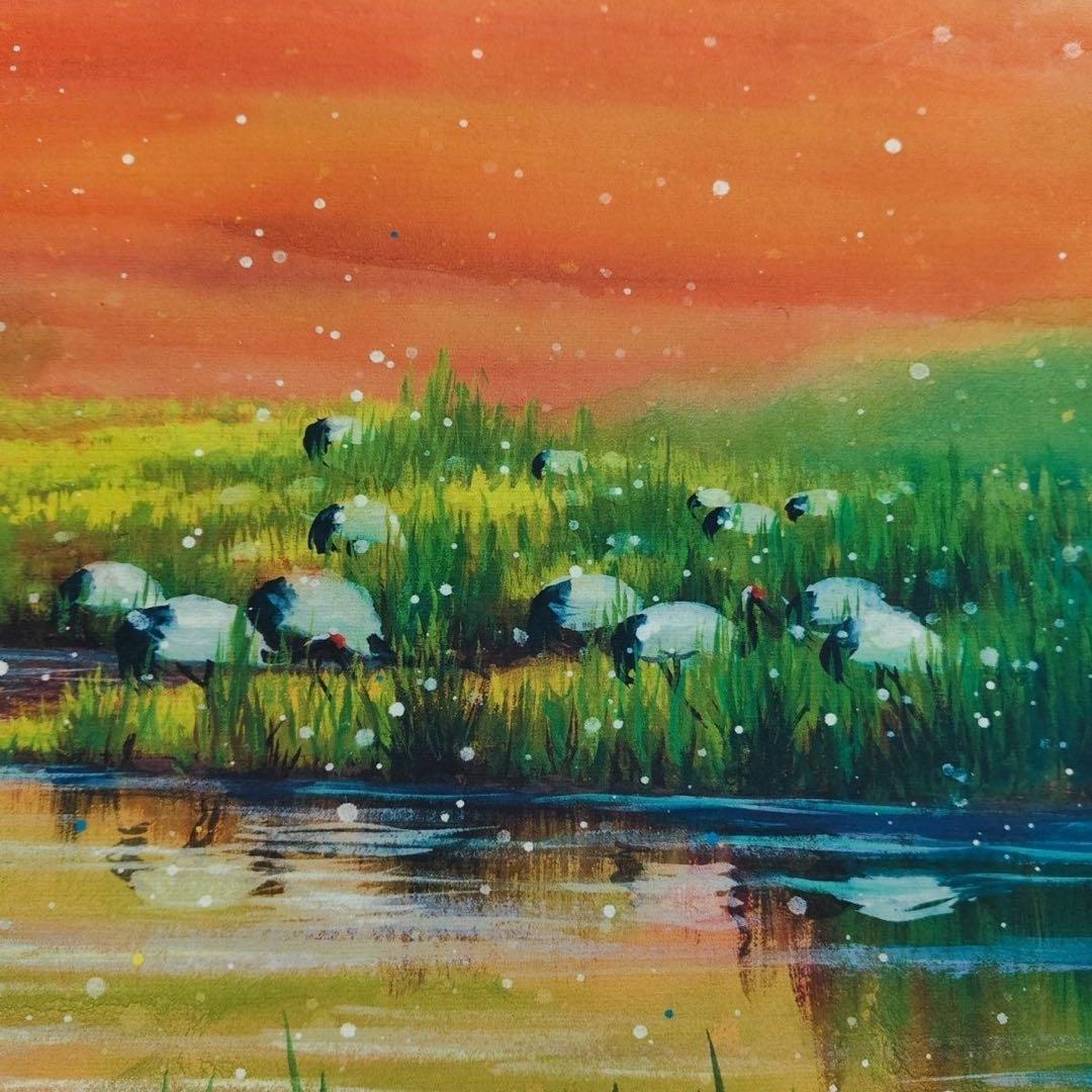 中国掛軸 王雪涛 花鳥図 鶴 蓮 四尺中堂 掛け軸 中国画 インテリア